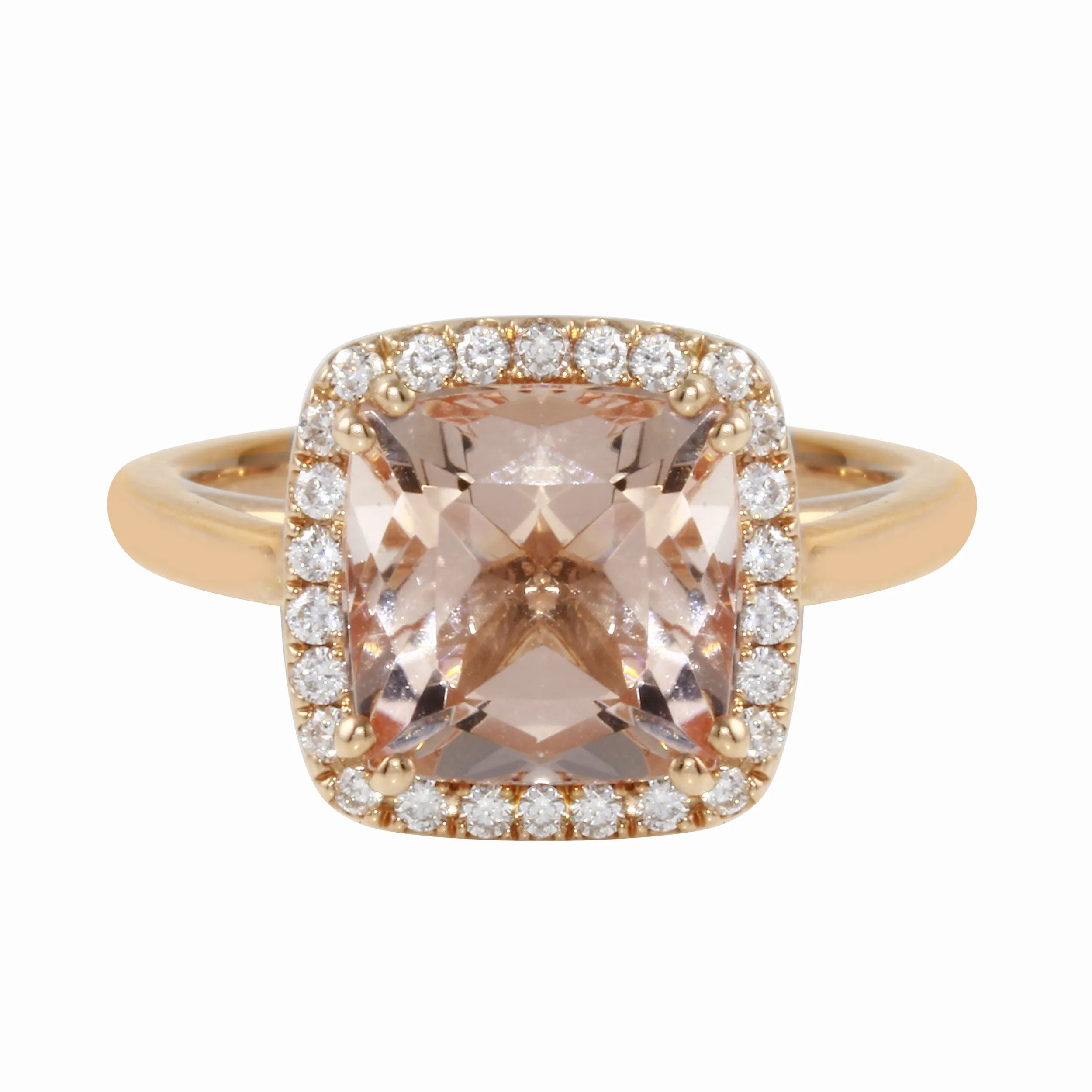Morganite Cushion-Cut Diamond Pavé Halo and Band Engagement Ring