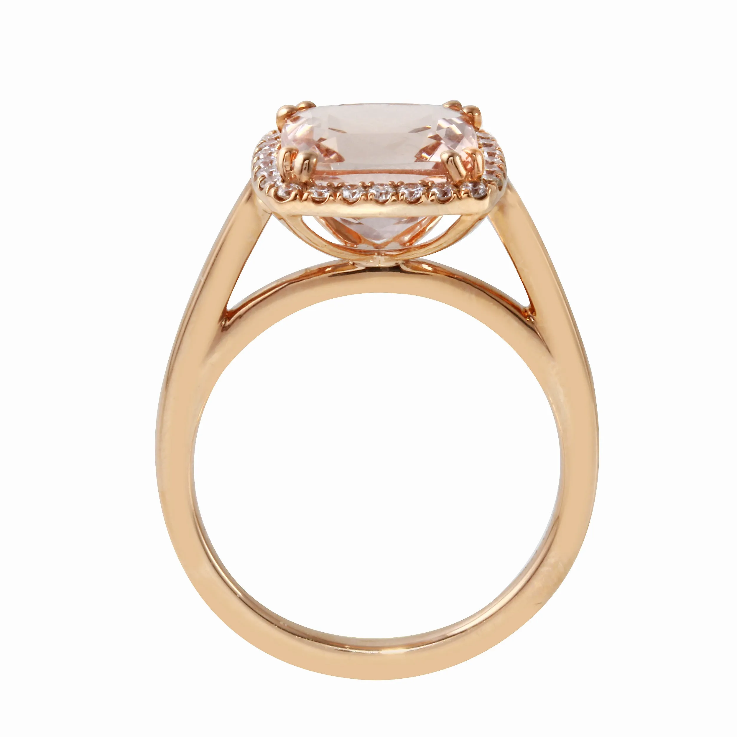 Morganite Cushion-Cut Diamond Pavé Halo and Band Engagement Ring