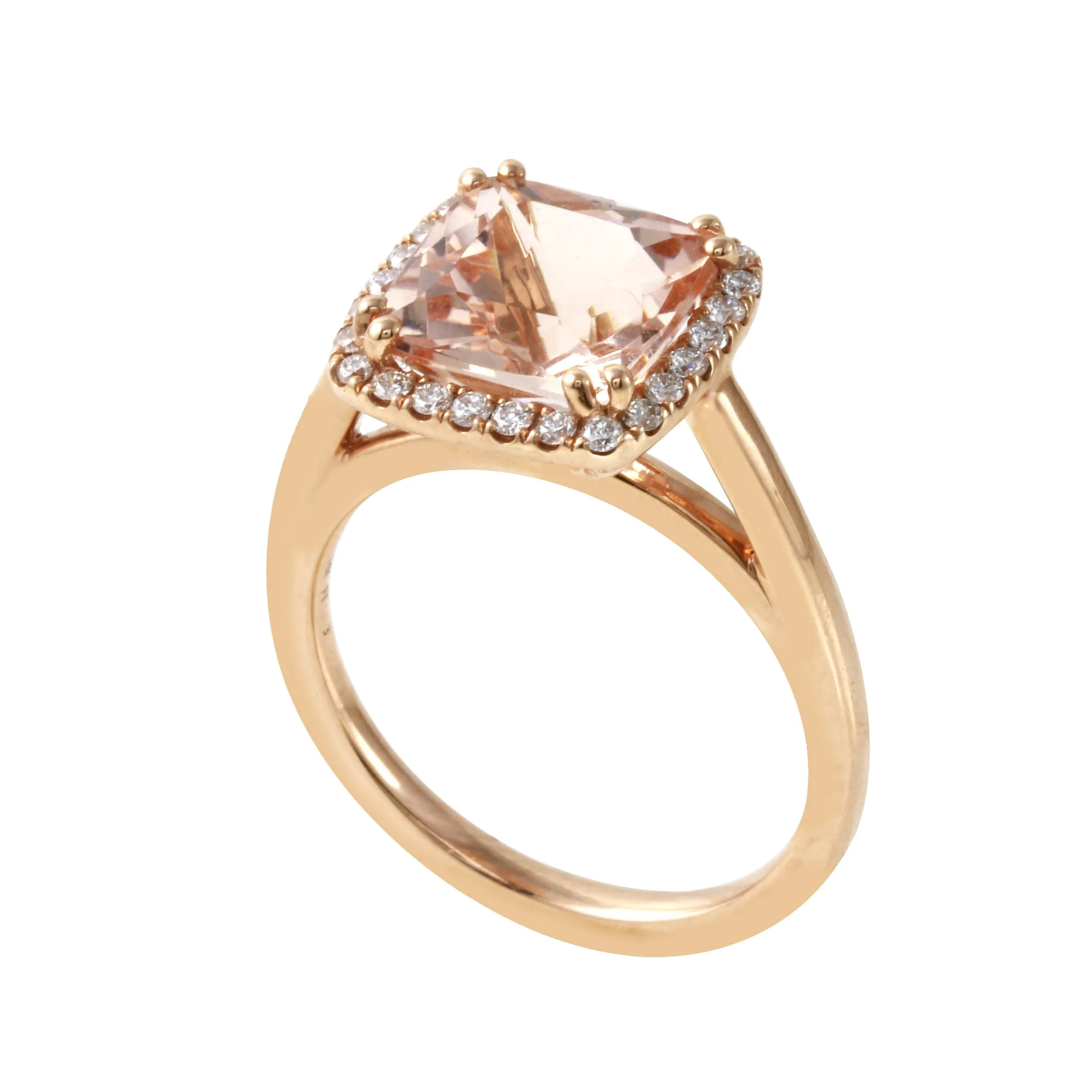 Morganite Cushion-Cut Diamond Pavé Halo and Band Engagement Ring