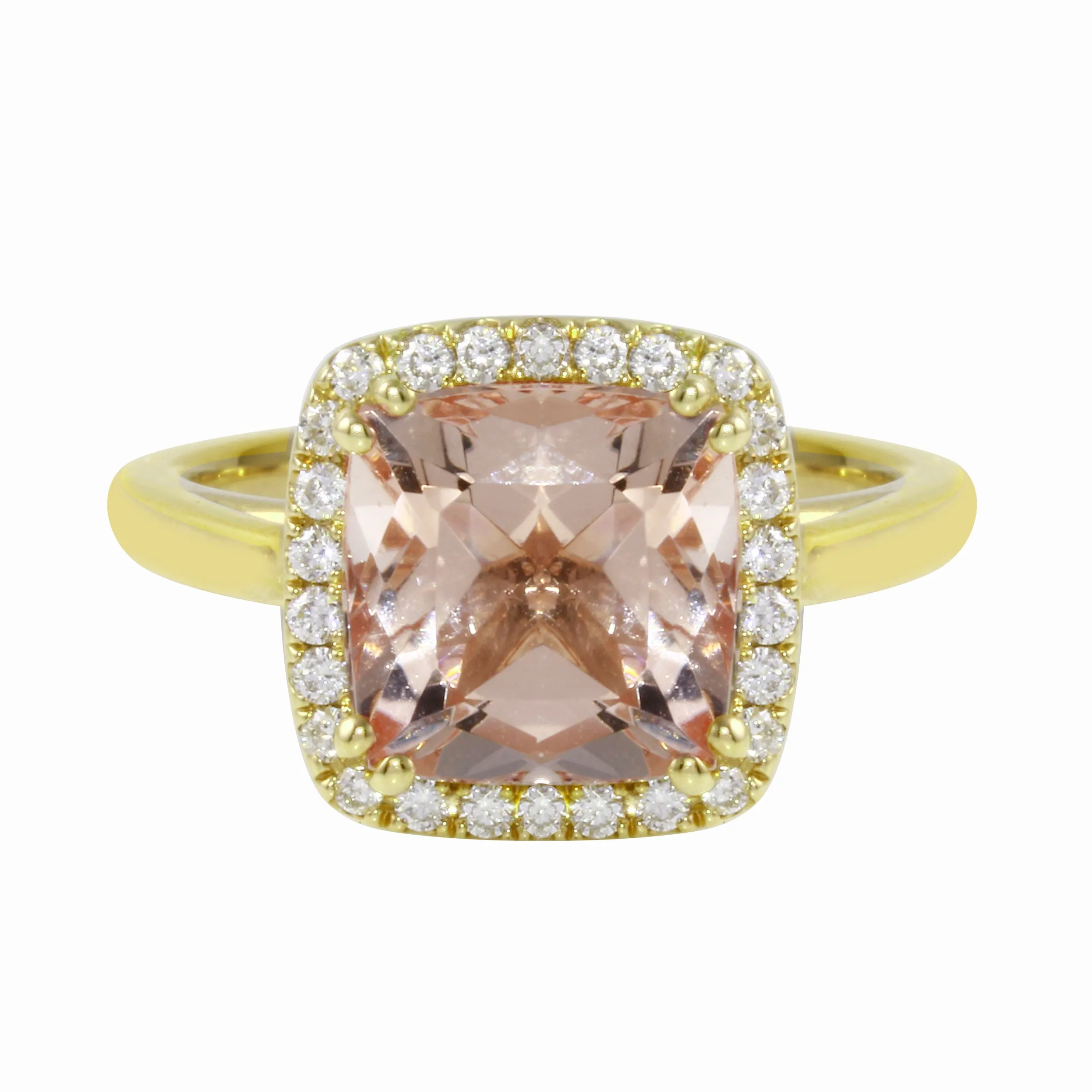 Morganite Cushion-Cut Diamond Pavé Halo and Band Engagement Ring