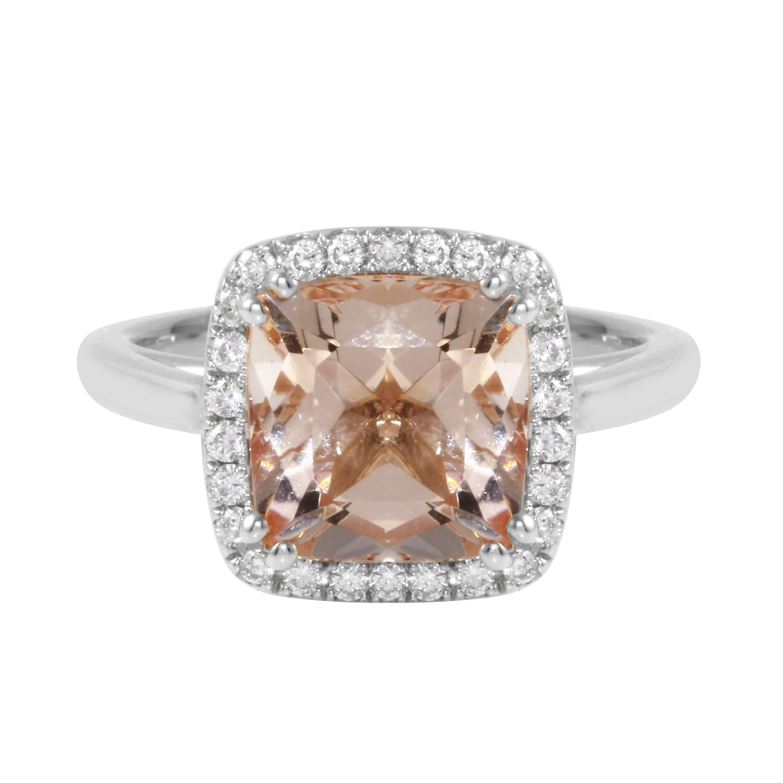 Morganite Cushion-Cut Diamond Pavé Halo and Band Engagement Ring