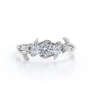 Nature inspired Three stone Round cut 0.49 carat Diamond Engagement ring in Gold