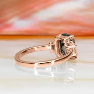 Noir Romance Art Deco Black & White Natural Diamond Emerald Cut Engagement Ring