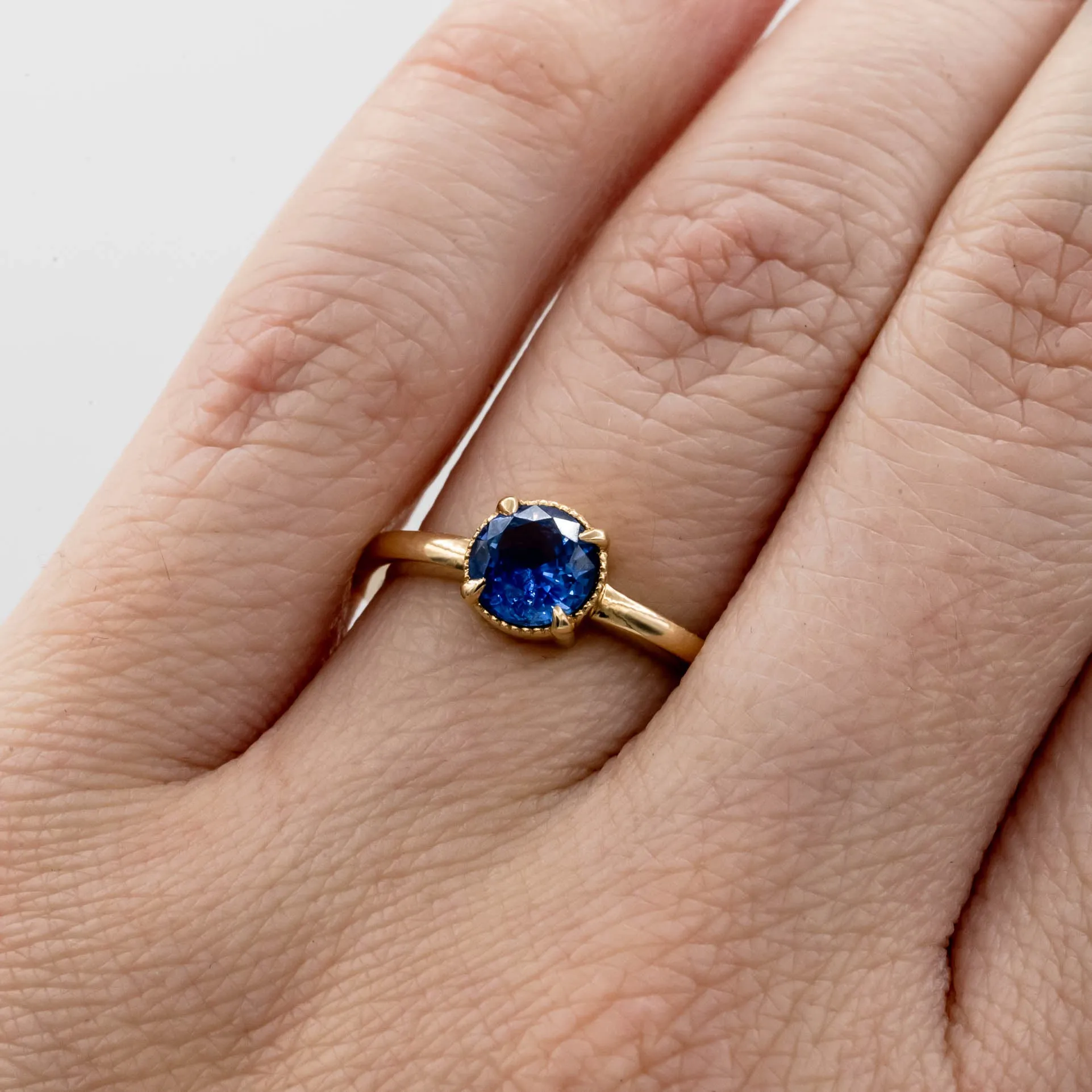 Oak Sapphire Engagement Ring | .87ct Round Sapphire | 14k Yellow Gold