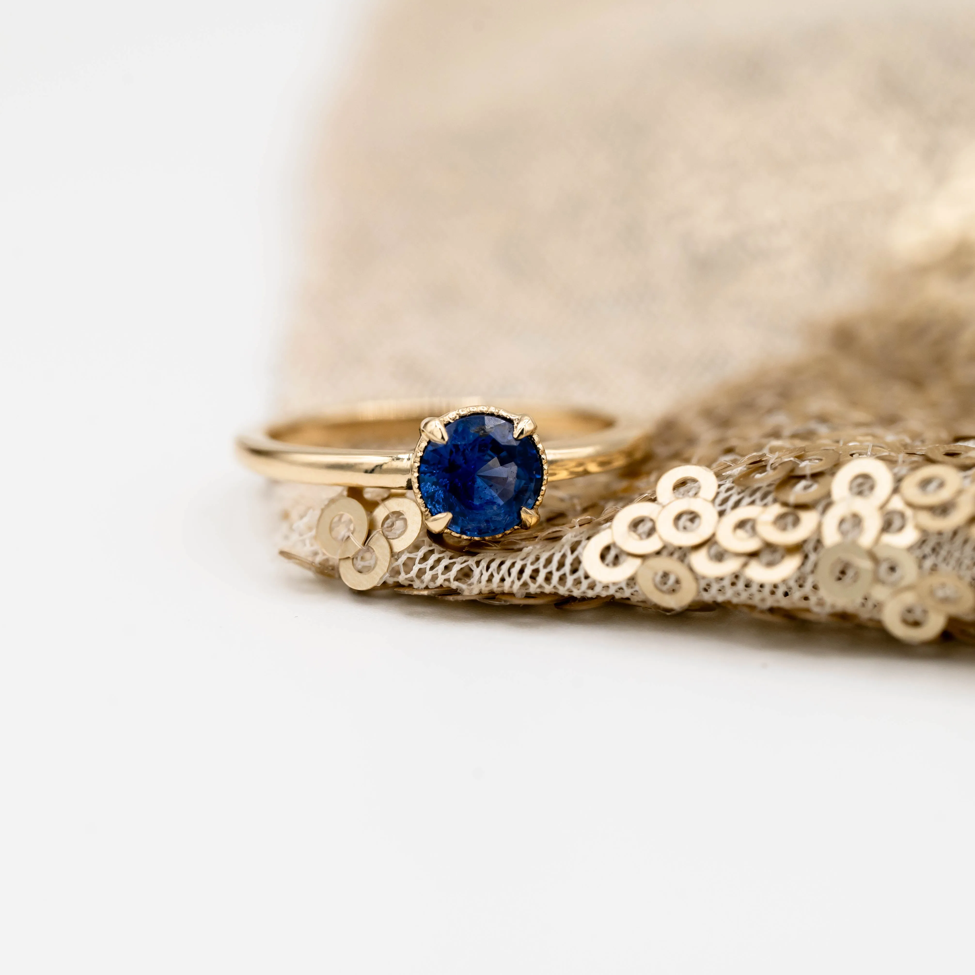Oak Sapphire Engagement Ring | .87ct Round Sapphire | 14k Yellow Gold