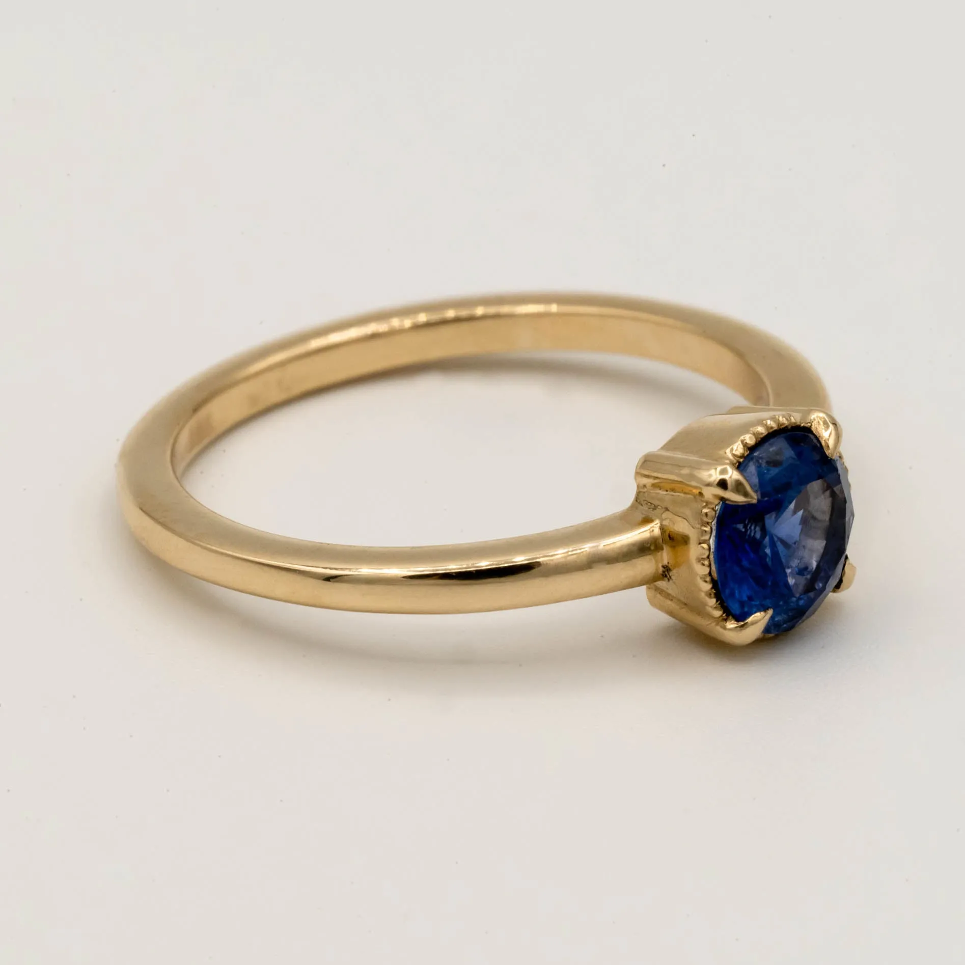 Oak Sapphire Engagement Ring | .87ct Round Sapphire | 14k Yellow Gold