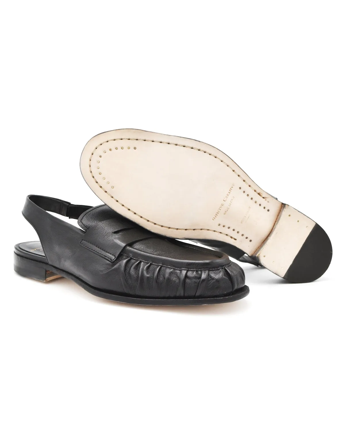 Officine Creative Solitude Black Leather Slingback Loafer