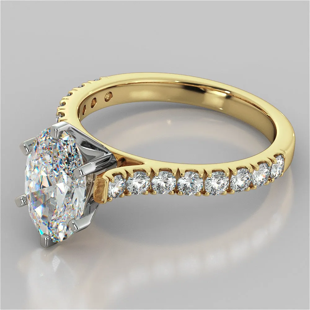 Oval Cut Cathedral Scallop Style Engagement Ring With Accents