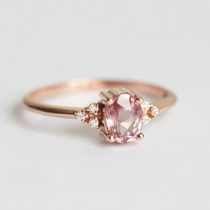 Oval Pink Zircon Engagement Gemstone Ring 925 Silver Jewelry for Women
