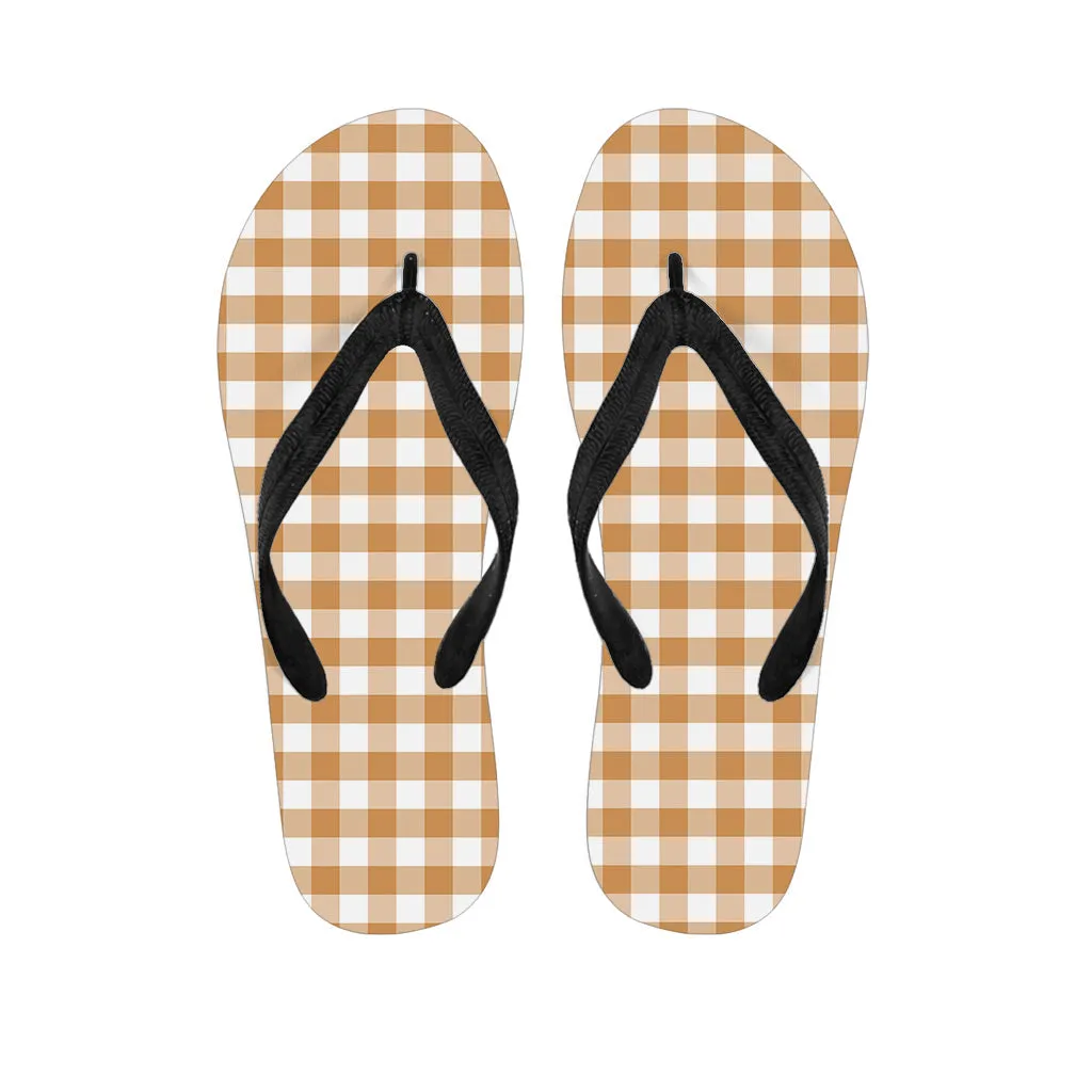 Paradise Perfection: Brown and White Gingham Pattern Hawaiian Flip Flops