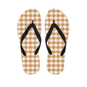 Paradise Perfection: Brown and White Gingham Pattern Hawaiian Flip Flops