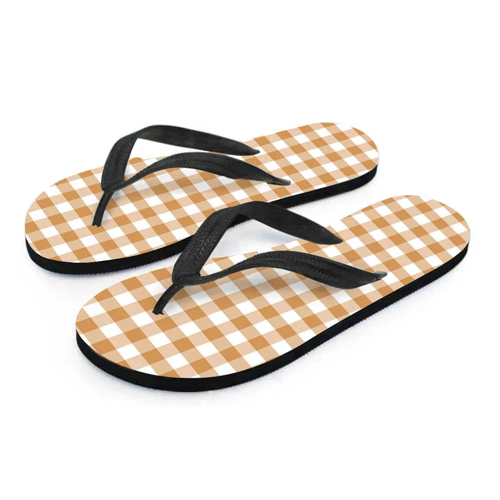 Paradise Perfection: Brown and White Gingham Pattern Hawaiian Flip Flops