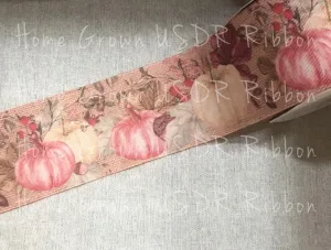 Pastel Pumpkins Burlap Double Sided USDR Ribbon - 3 Inch