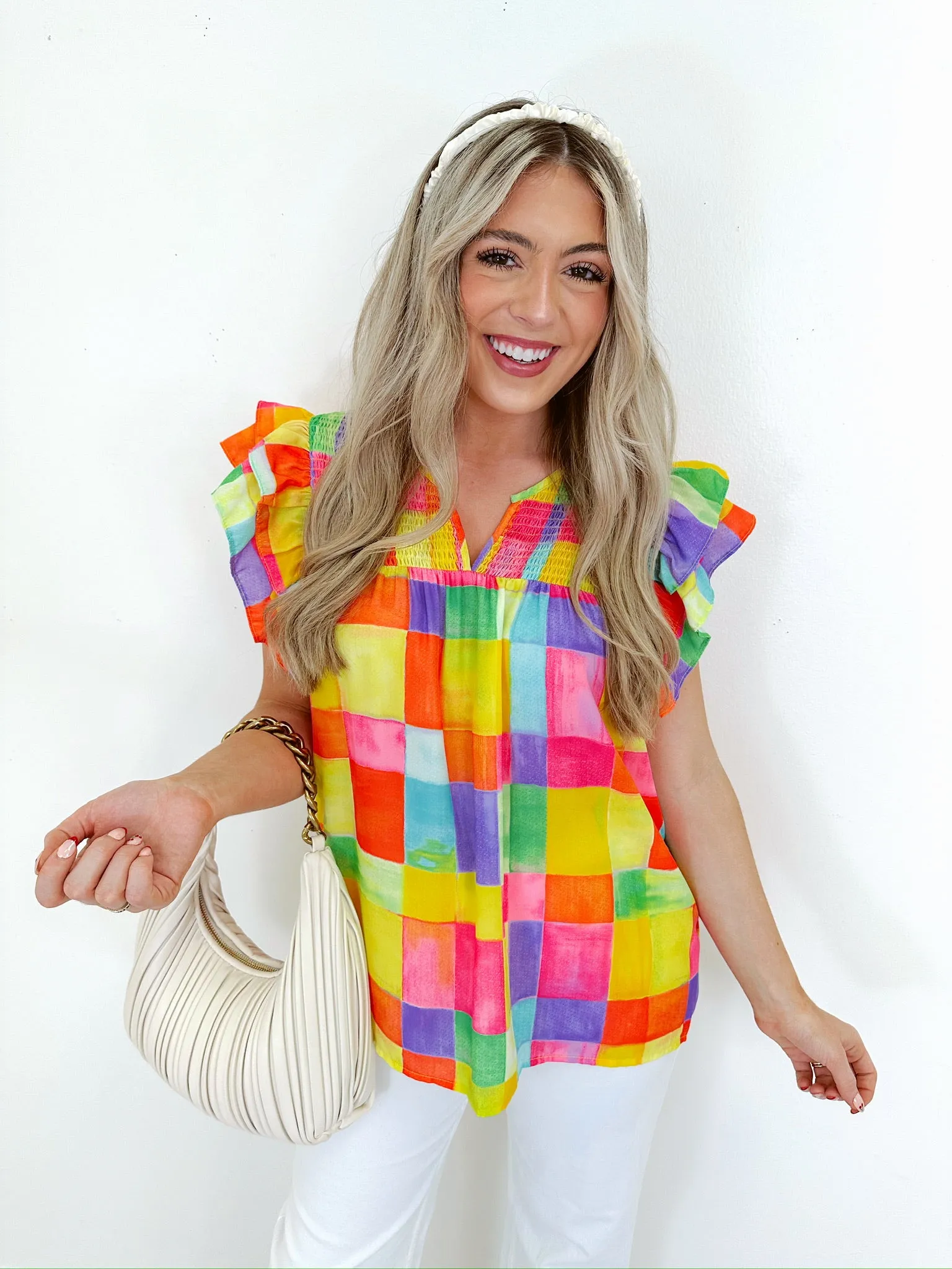 Penny Plaid Smocked Top