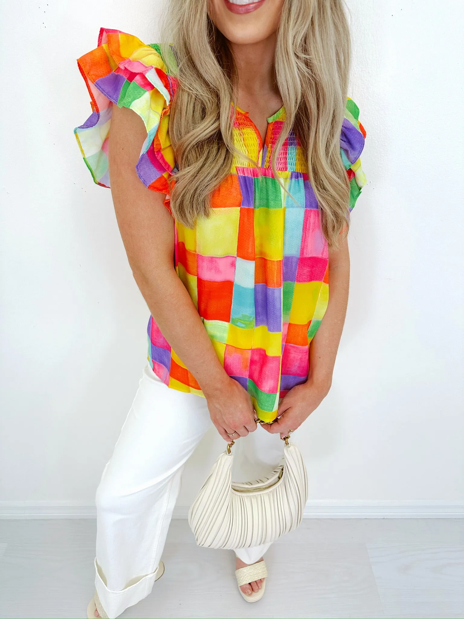Penny Plaid Smocked Top