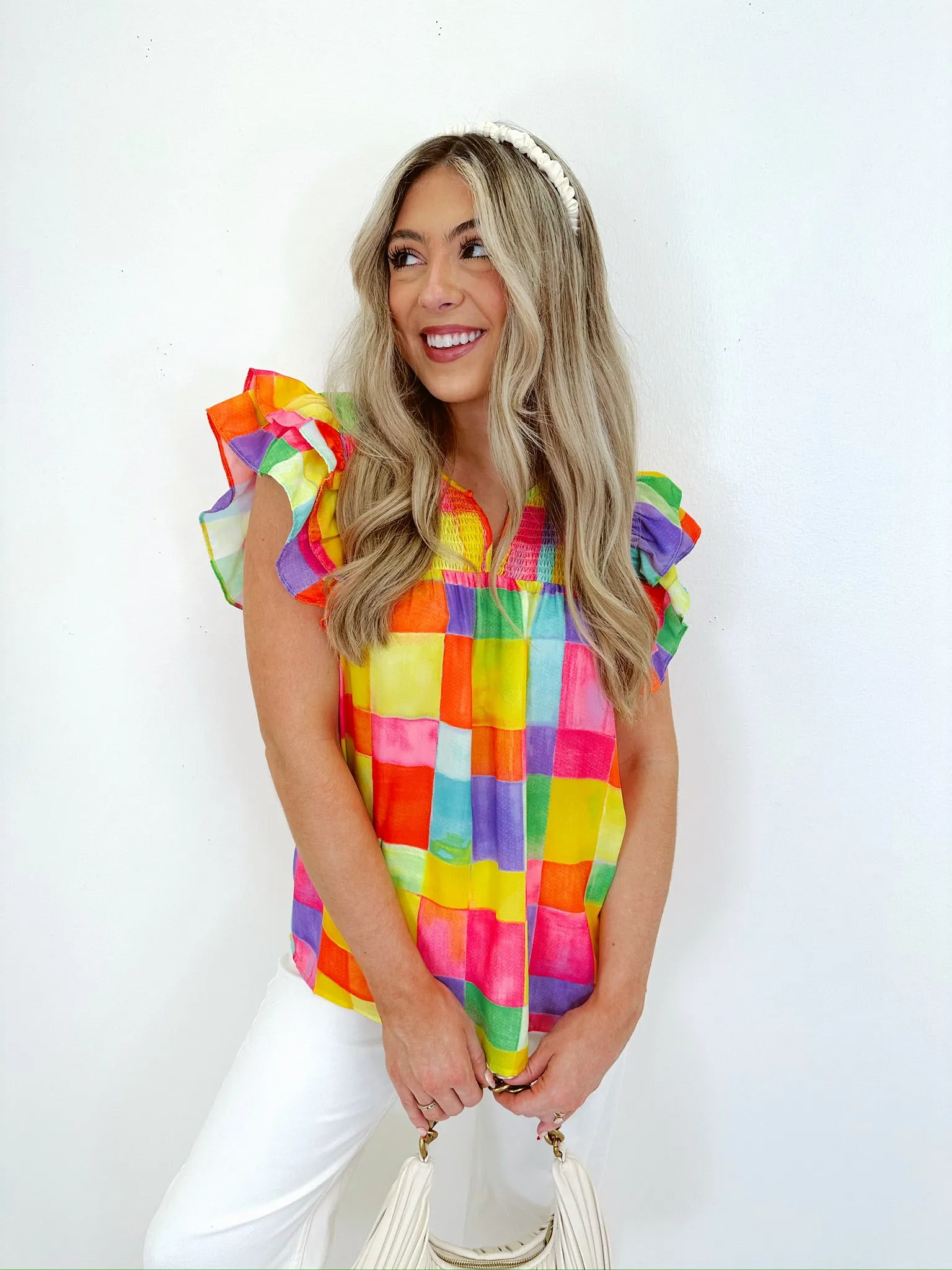 Penny Plaid Smocked Top