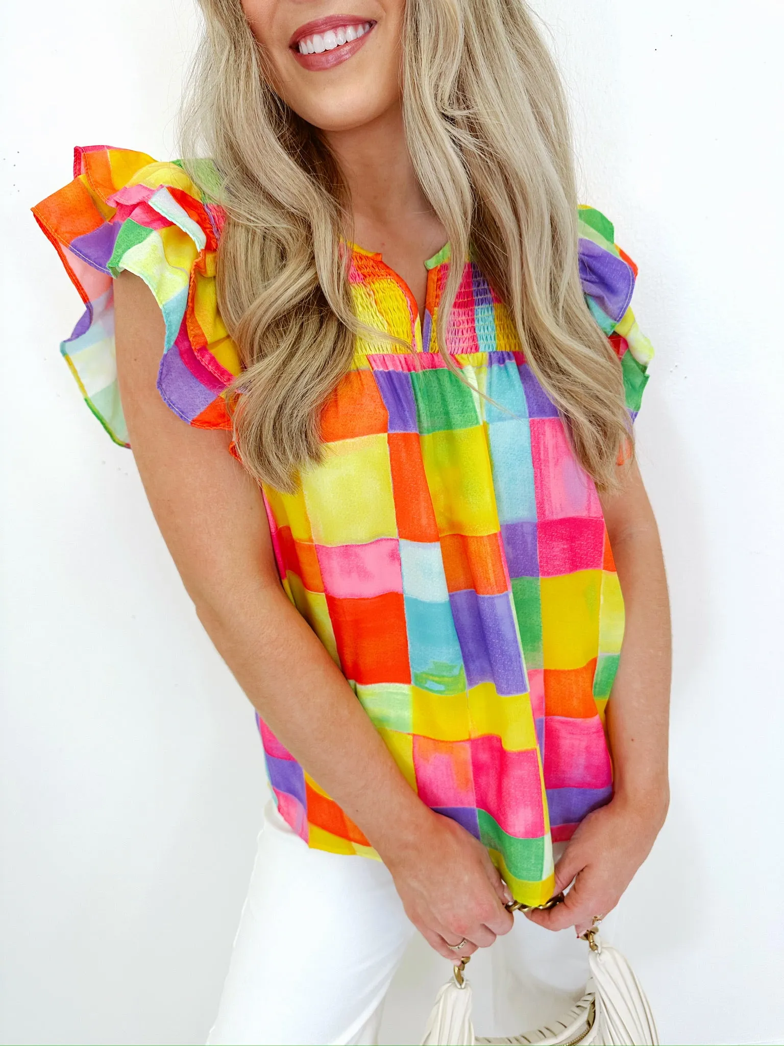 Penny Plaid Smocked Top