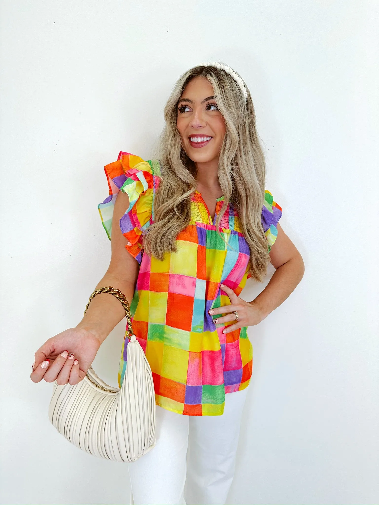 Penny Plaid Smocked Top