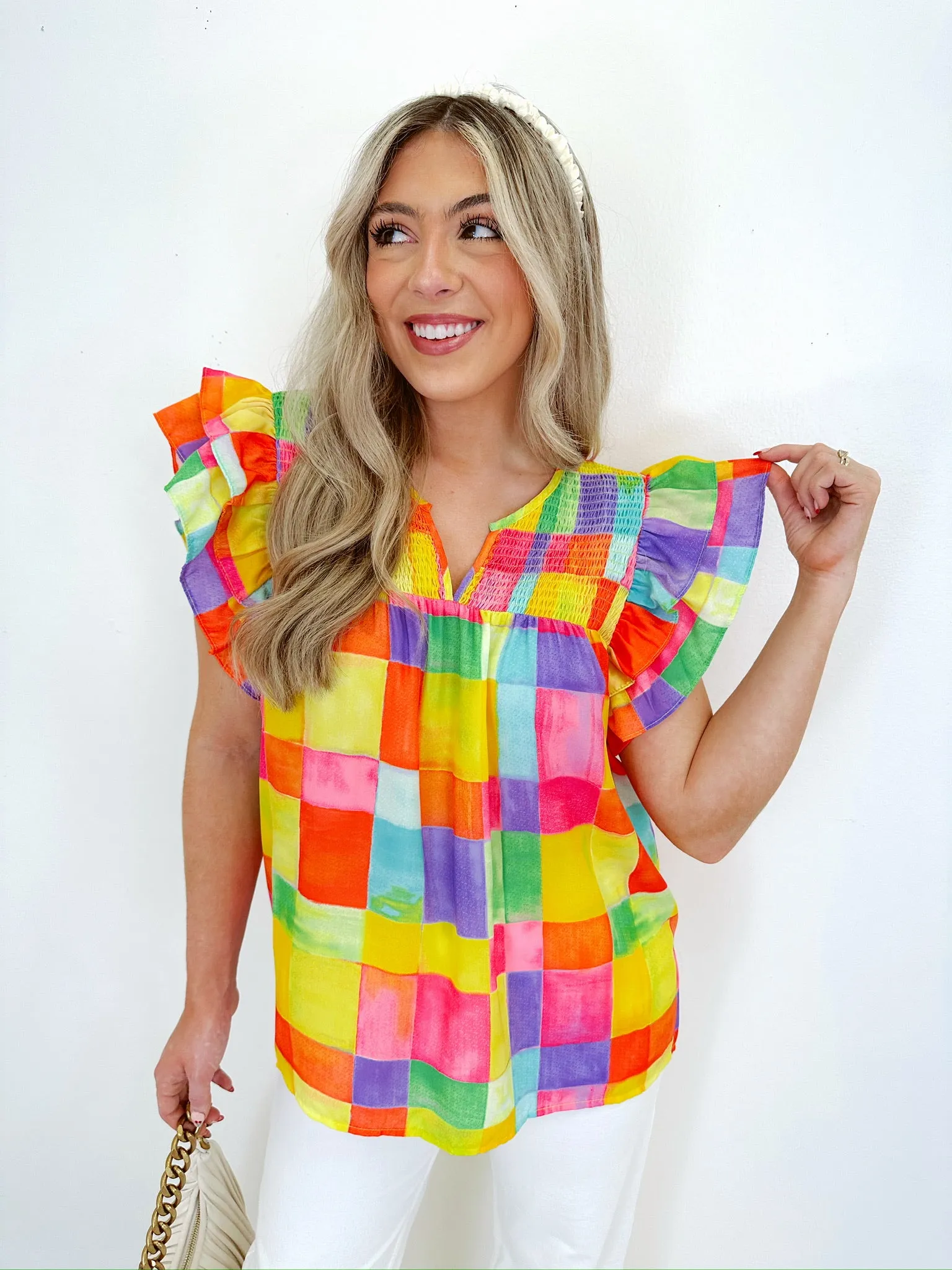 Penny Plaid Smocked Top