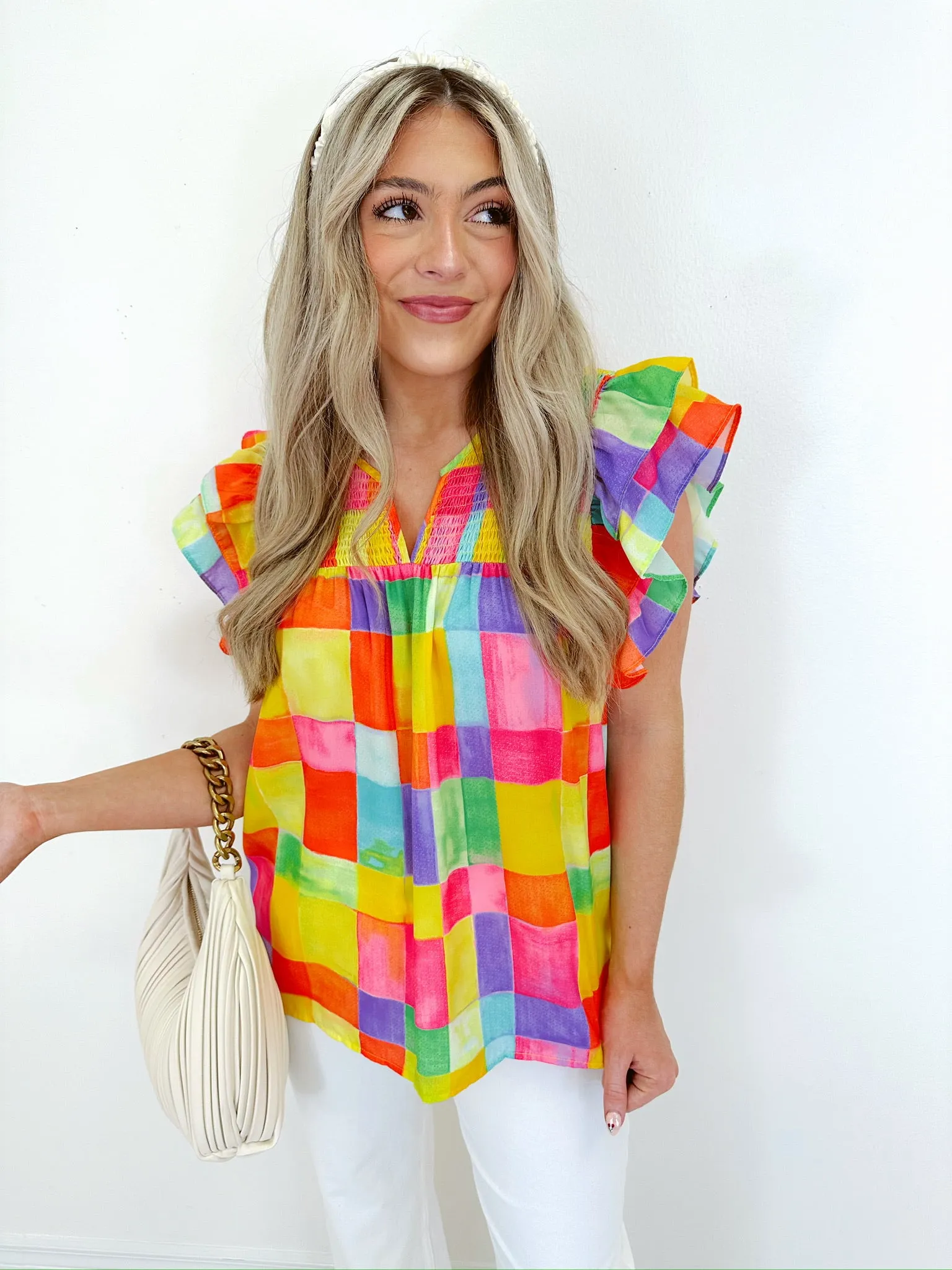 Penny Plaid Smocked Top