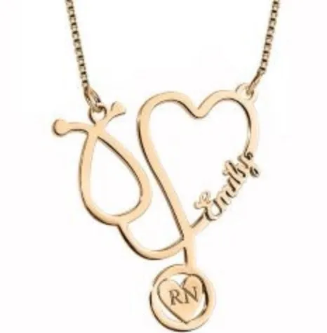 Personalized Nurse Stethoscope Name Necklace with Chain Included Jewelry