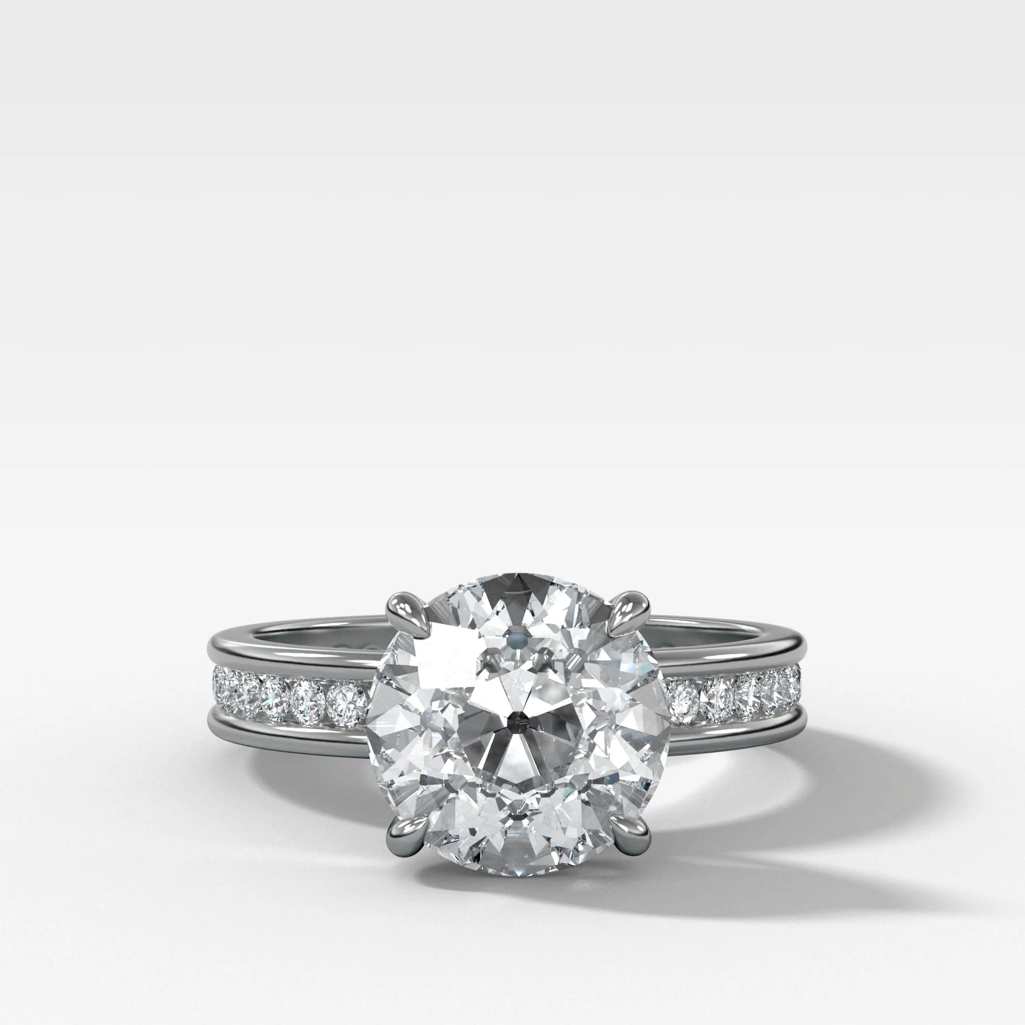 Petite Channel Set Engagement Ring with Old Euro Cut Diamond