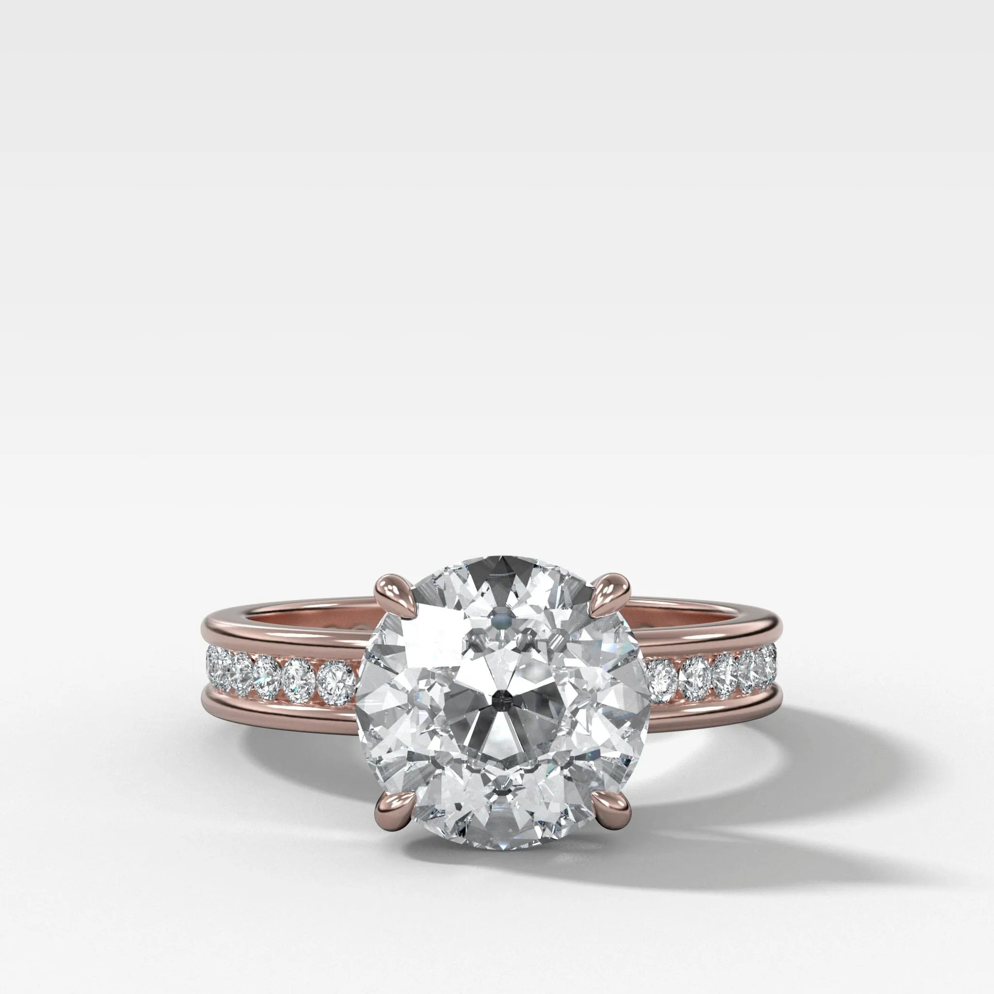 Petite Channel Set Engagement Ring with Old Euro Cut Diamond