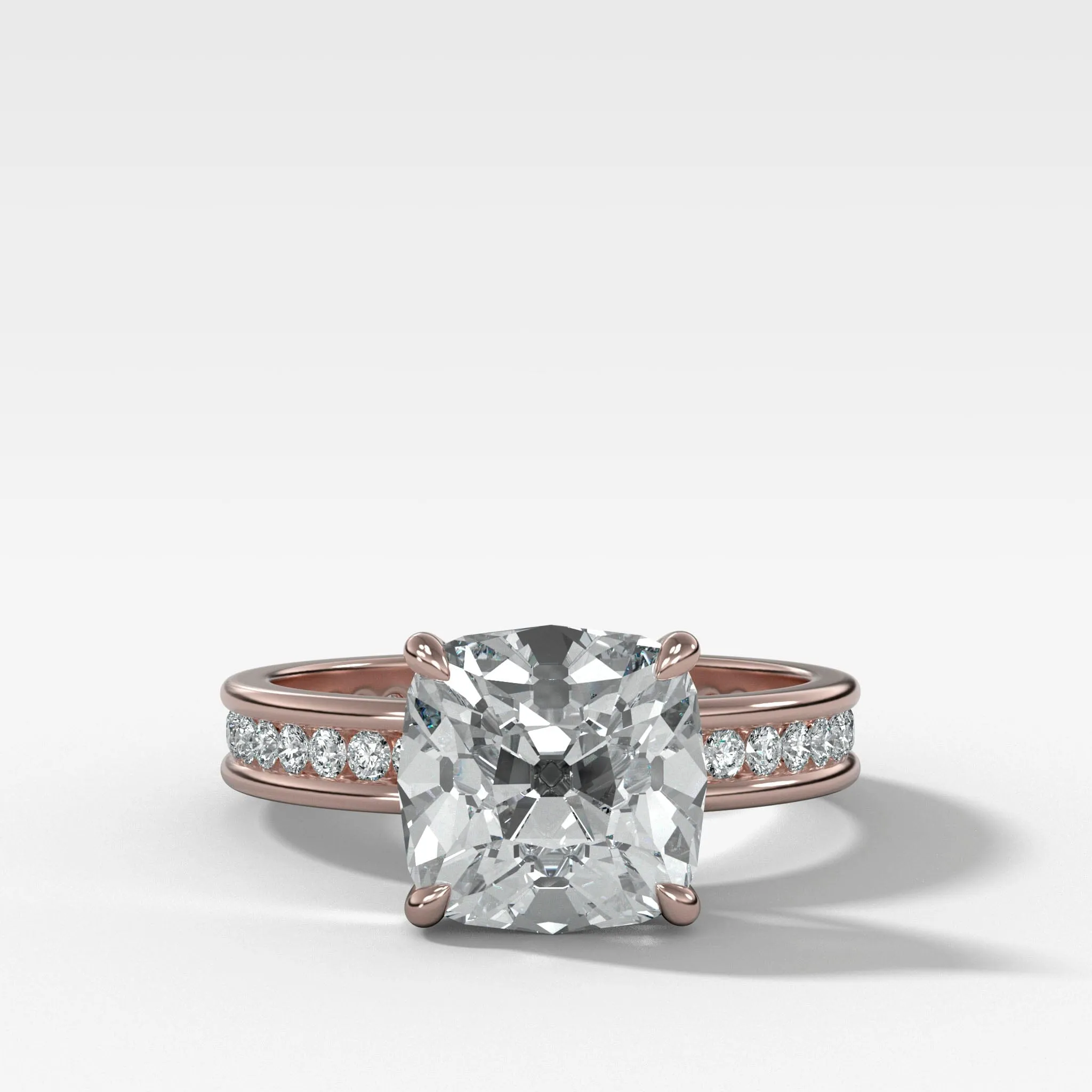 Petite Channel Set Engagement Ring with Old Mine Cut Diamond