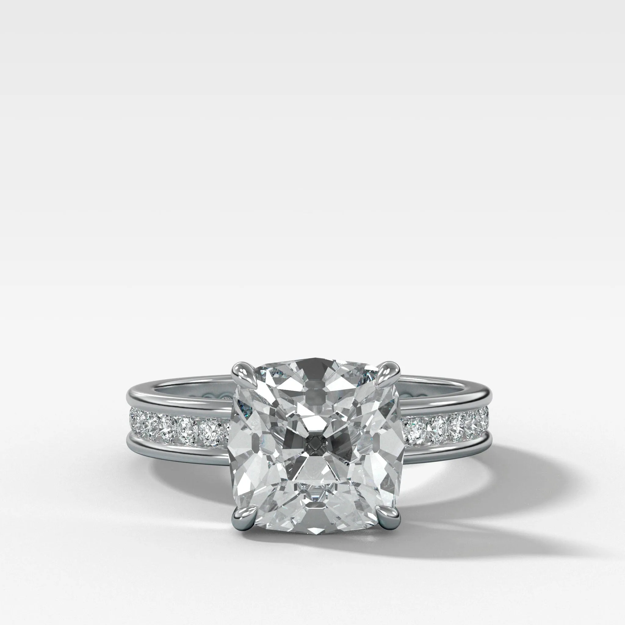 Petite Channel Set Engagement Ring with Old Mine Cut Diamond