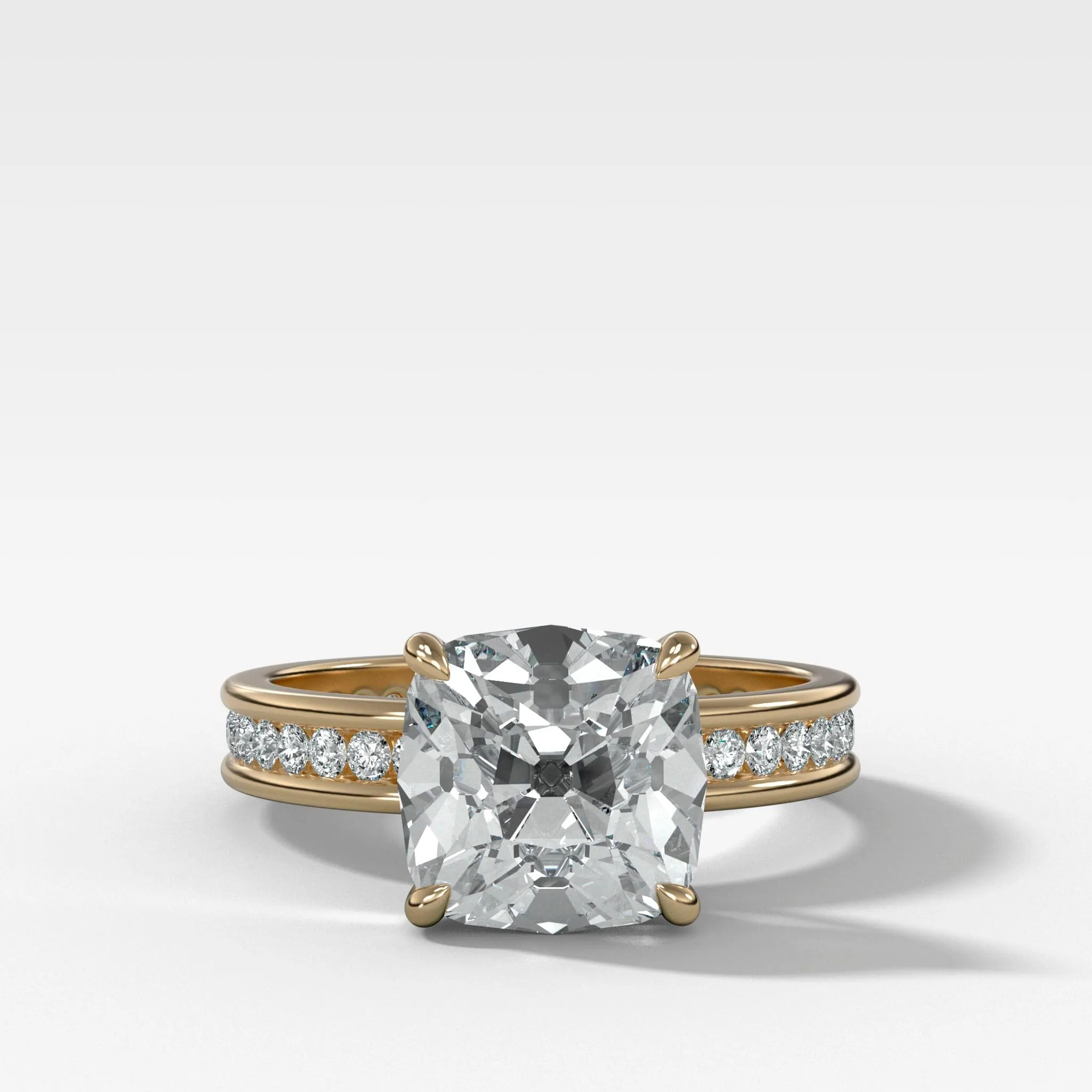 Petite Channel Set Engagement Ring with Old Mine Cut Diamond