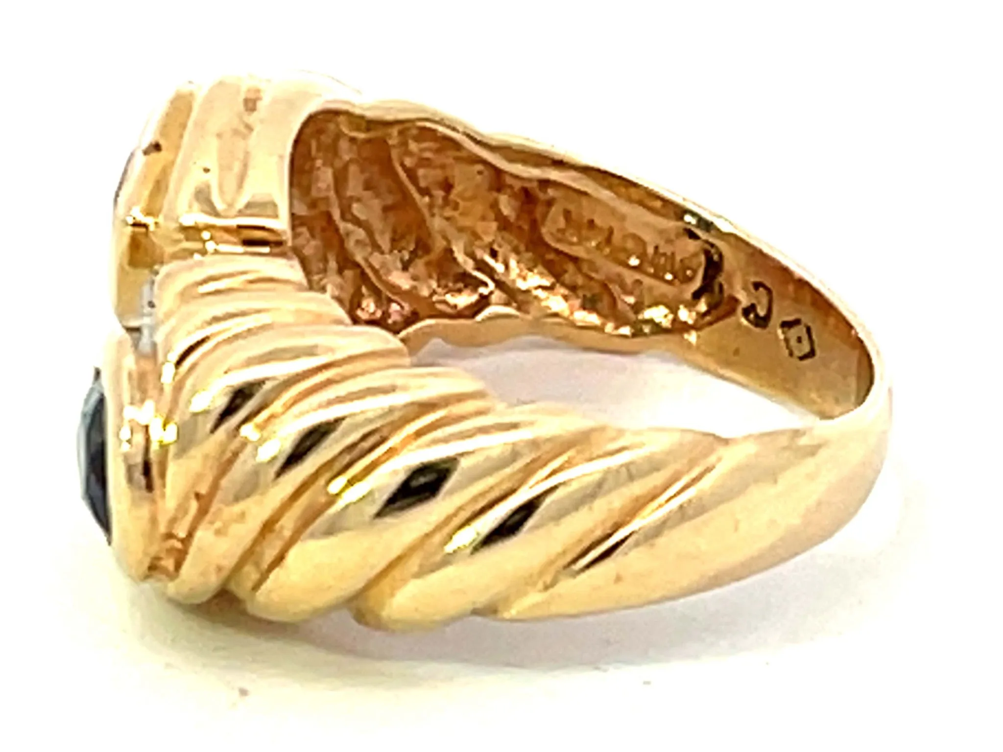 Pink and Indicolite Tourmaline Diamond Ring in 14k Yellow Gold