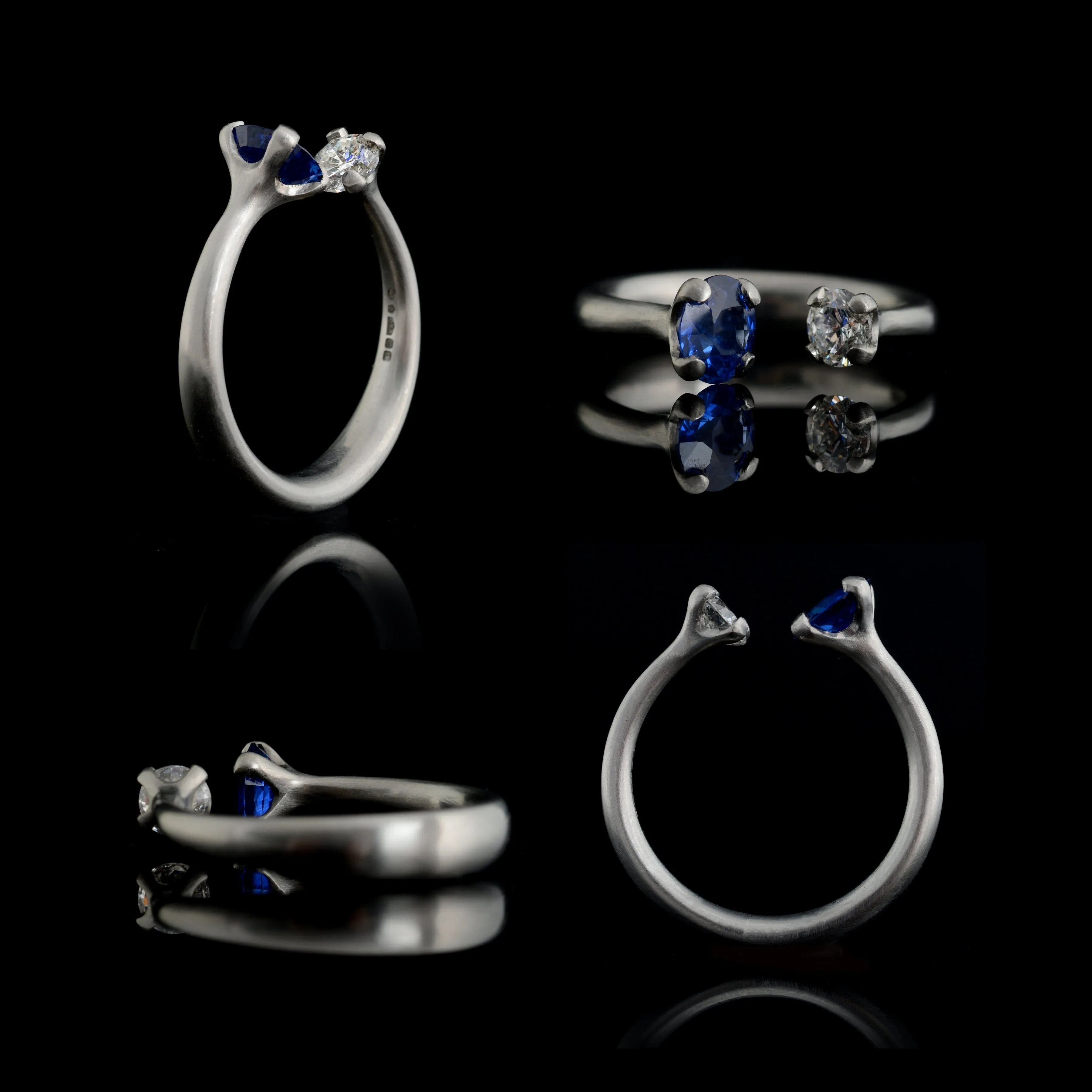 Platinum two-stone sapphire and diamond engagement ring
