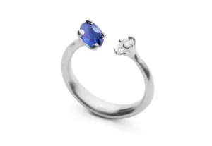 Platinum two-stone sapphire and diamond engagement ring