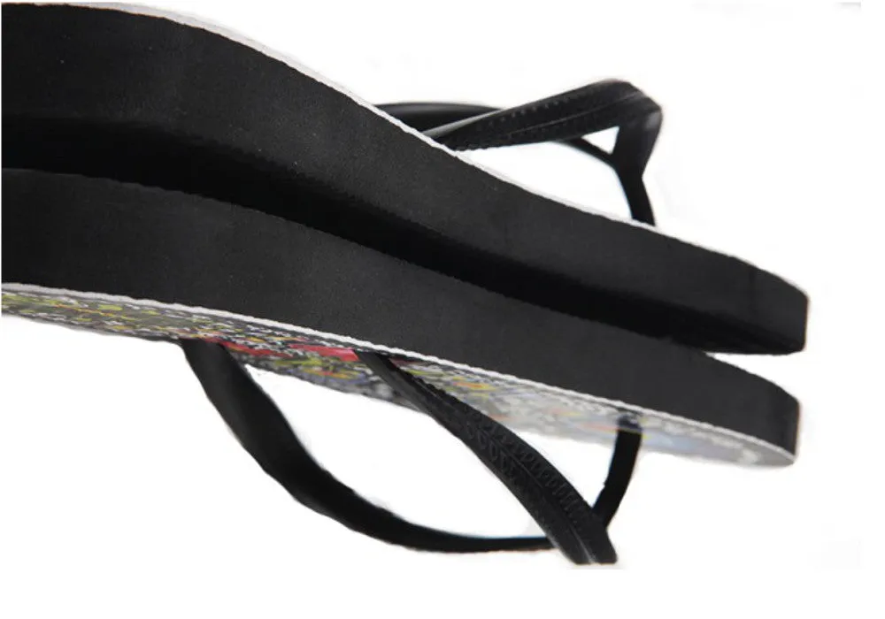 Polish Folk Art Flowers Black Flip-Flops