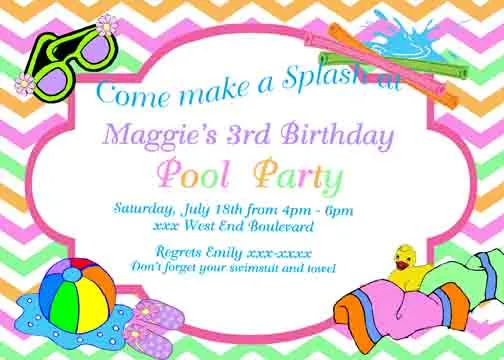 POOL ITEMS CUSTOM INVITATION