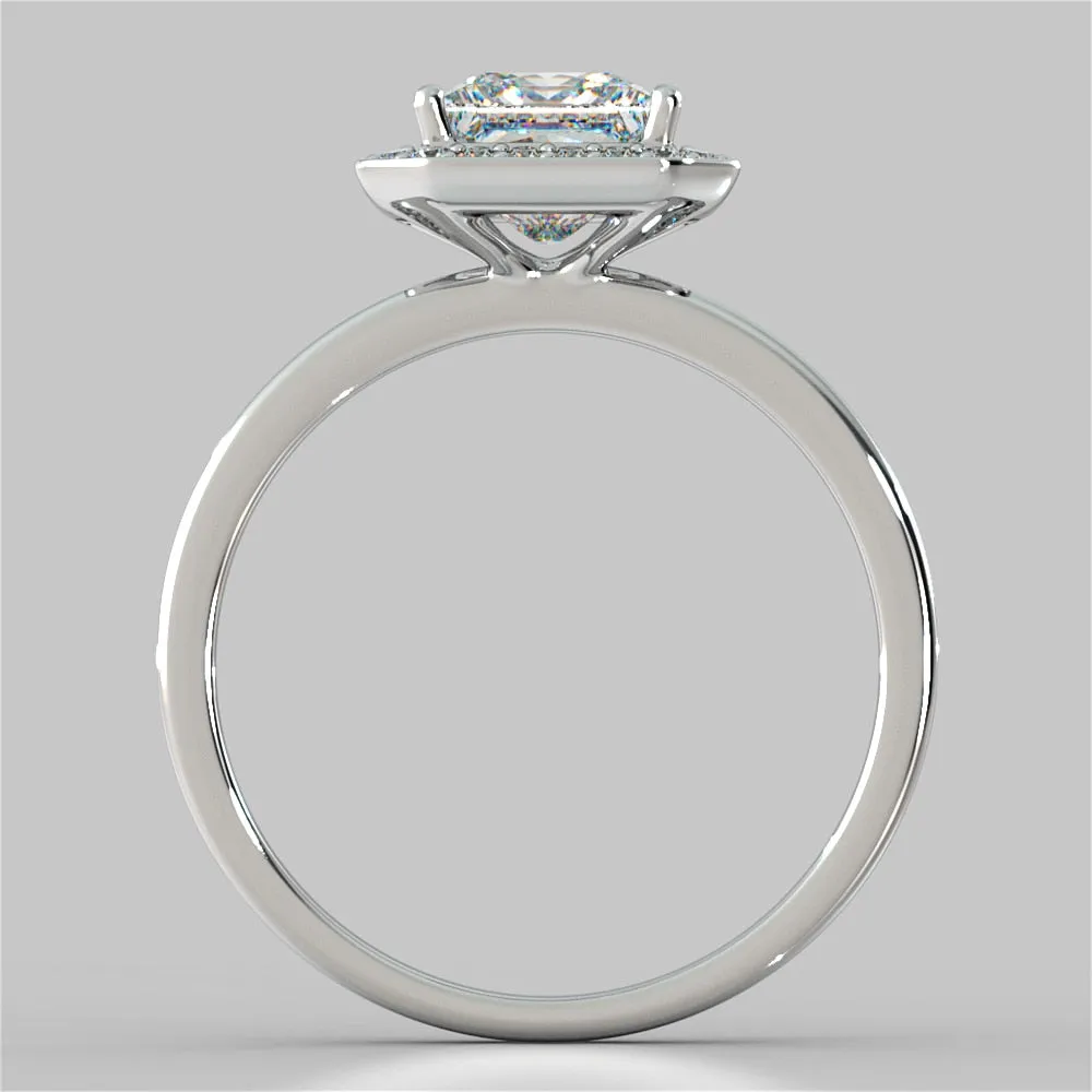 Princess Cut Pavé Style Halo Wedding Set With 2 Matching Bands