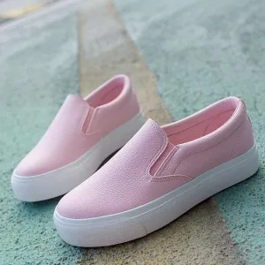 Pu Leather Women Loafers Fashion Ballet Flats Pink White Black Shoes