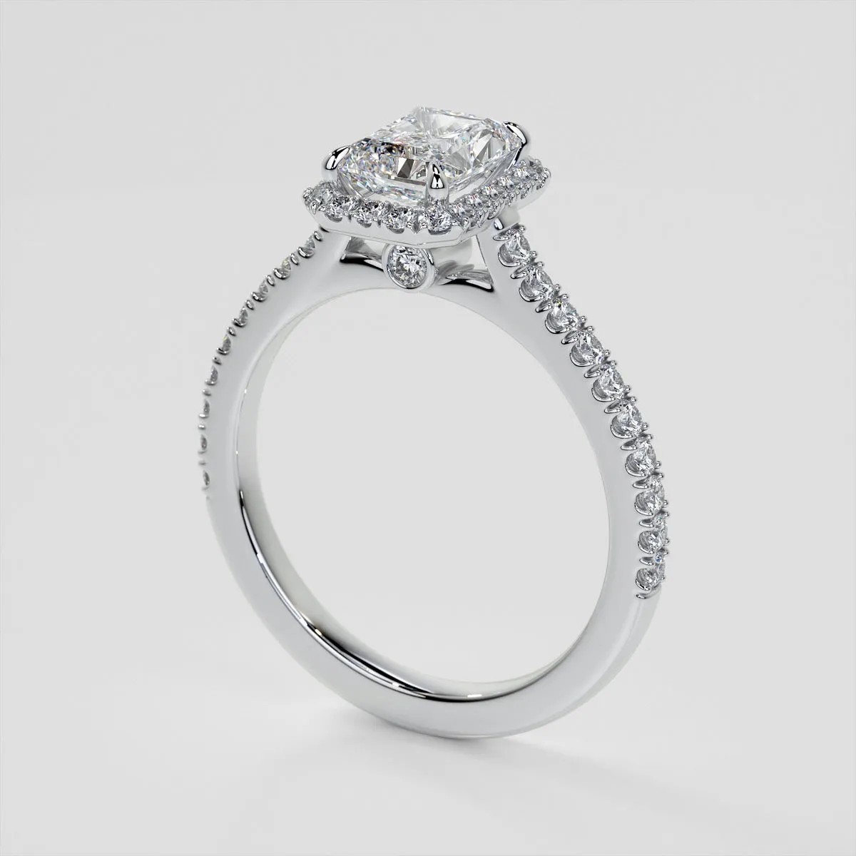 Radiant Cut Halo Engagement Ring With Accents