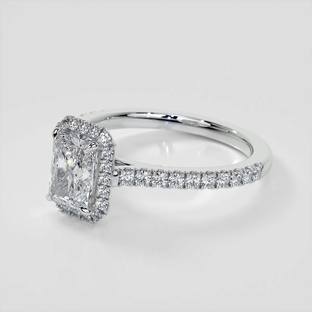 Radiant Cut Halo Engagement Ring With Accents