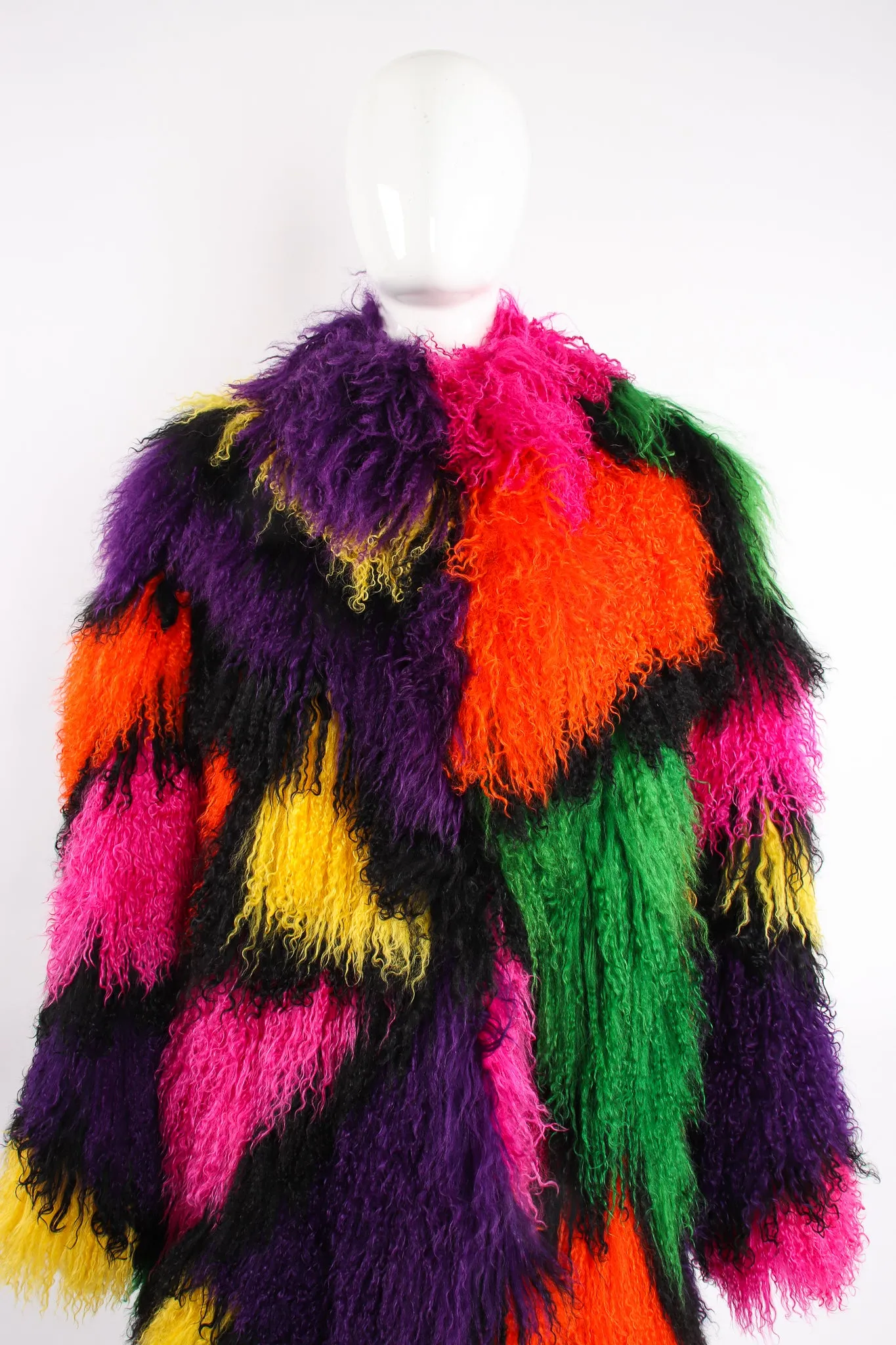 Rainbow Mosaic Mongolian Fur Coat
