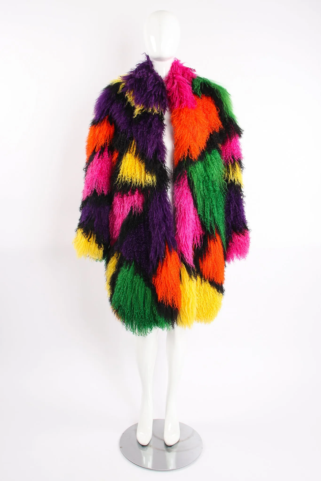 Rainbow Mosaic Mongolian Fur Coat