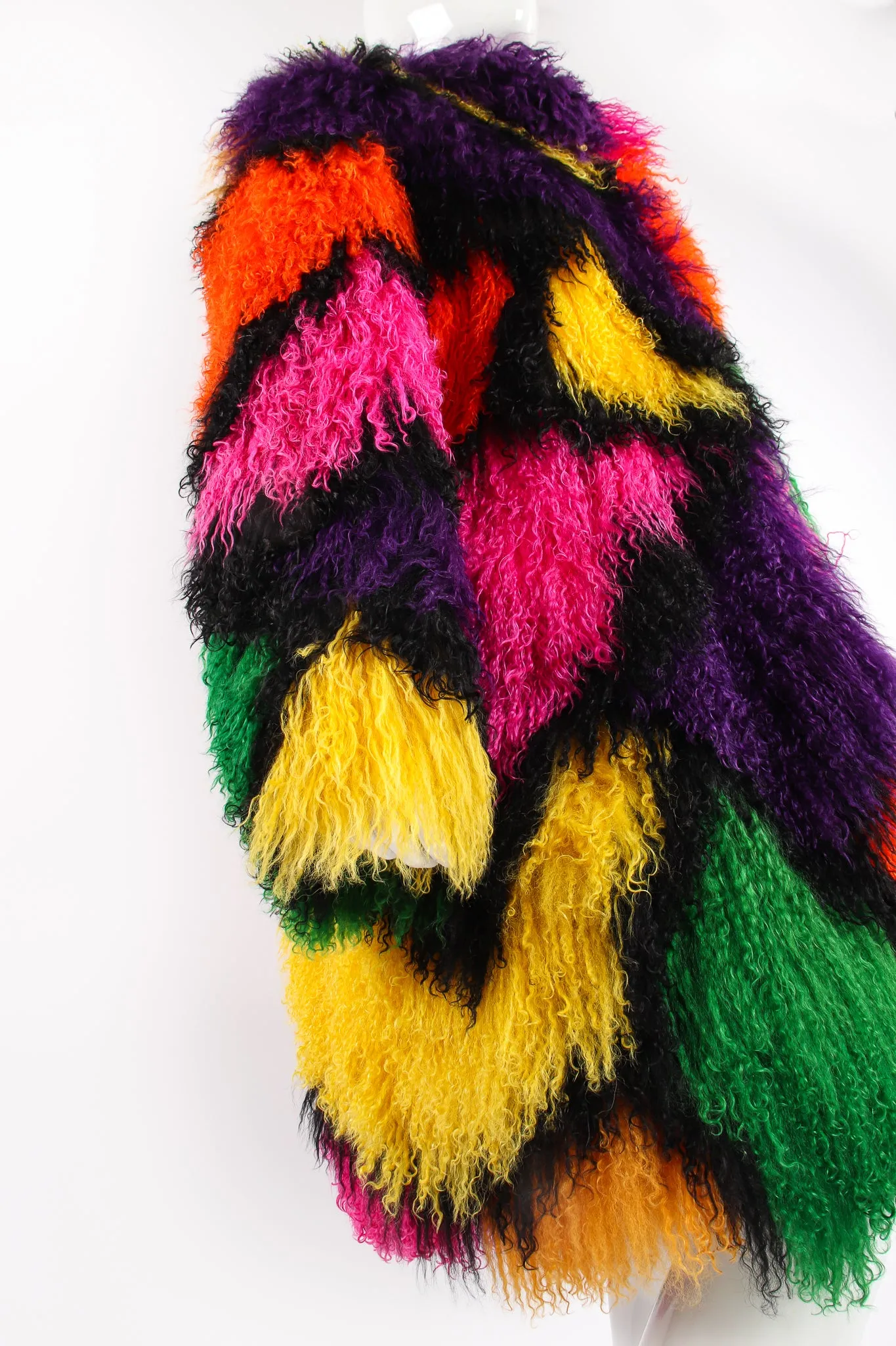 Rainbow Mosaic Mongolian Fur Coat