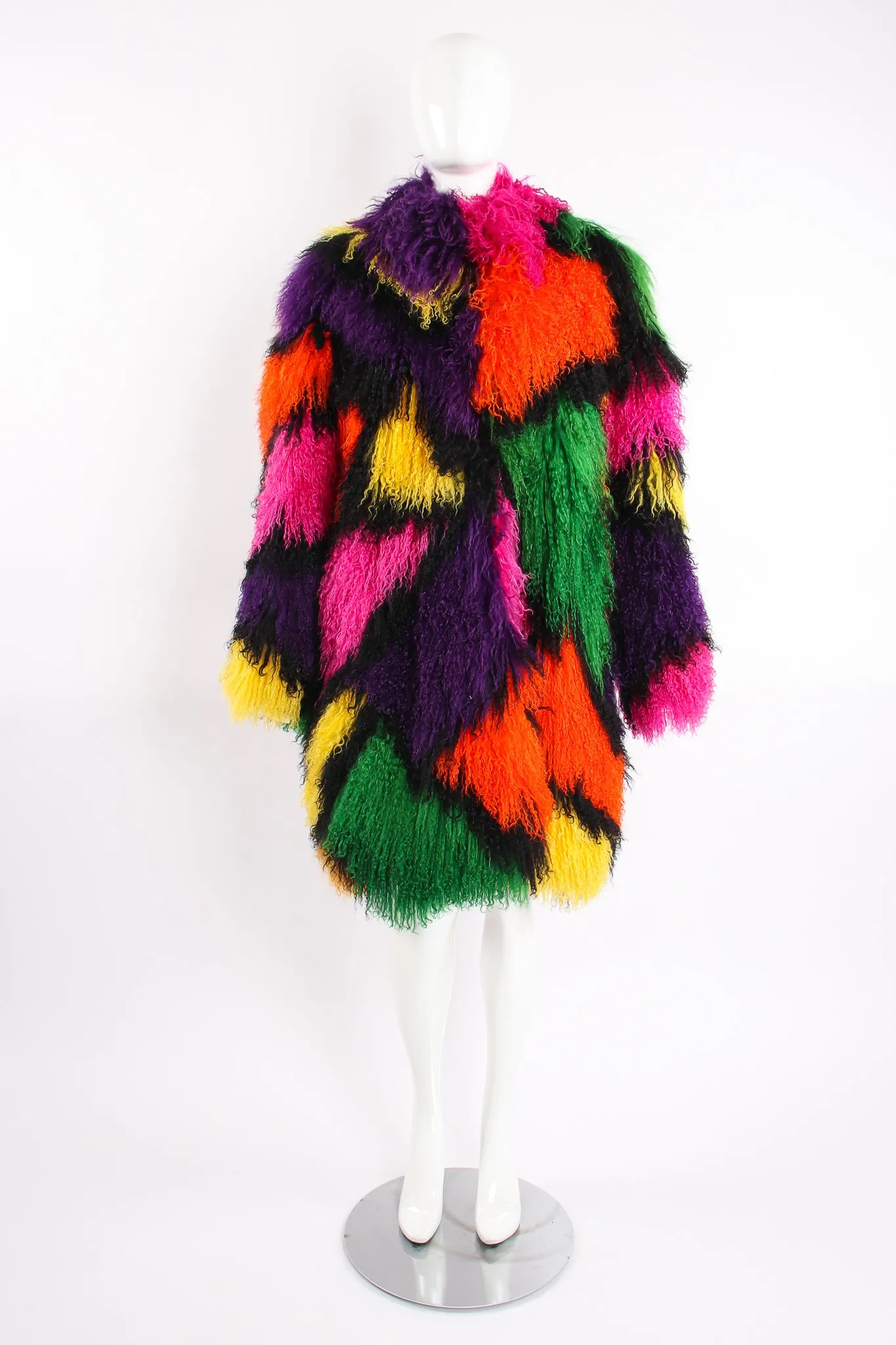 Rainbow Mosaic Mongolian Fur Coat
