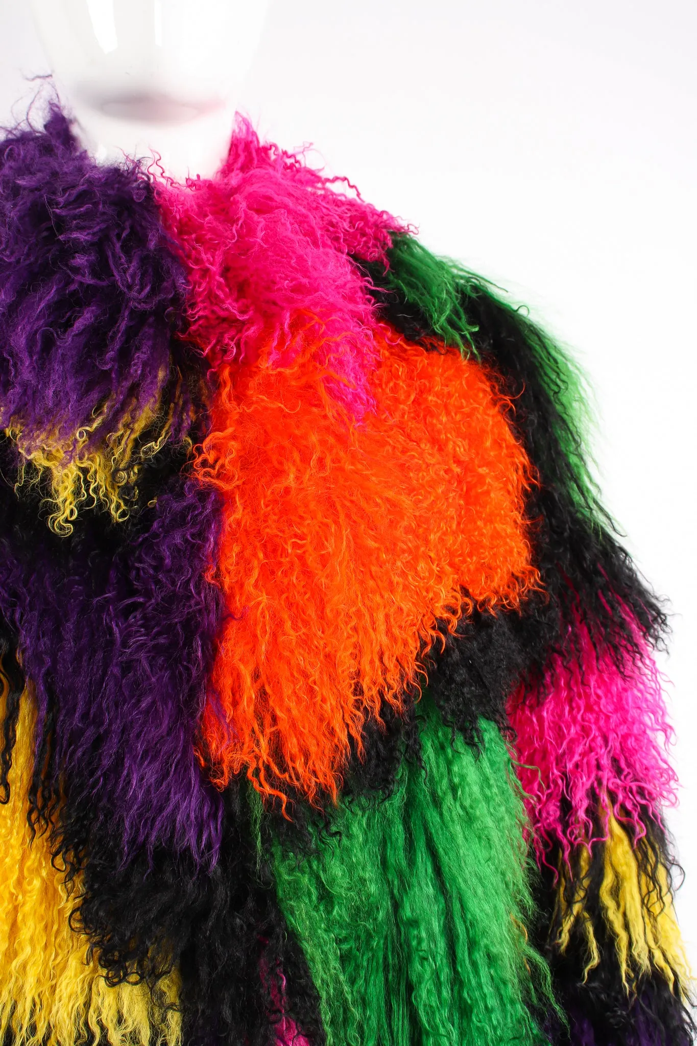 Rainbow Mosaic Mongolian Fur Coat
