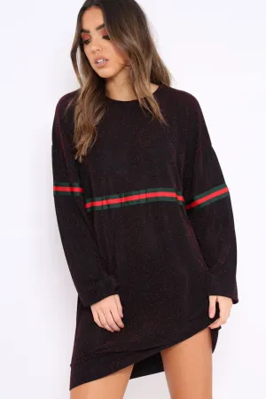 Red Glitter Stripe Jumper Dress - Finley