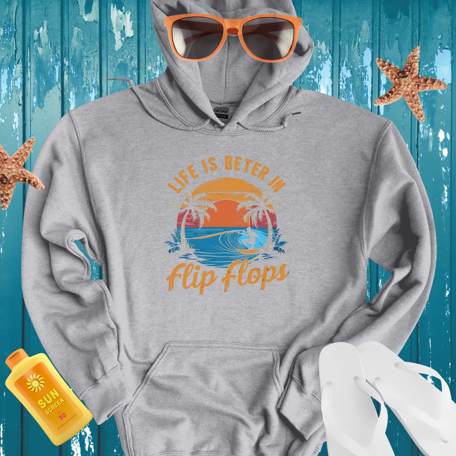 Retro Surfing Sunset Hoodie - Beach Lifestyle Vibes