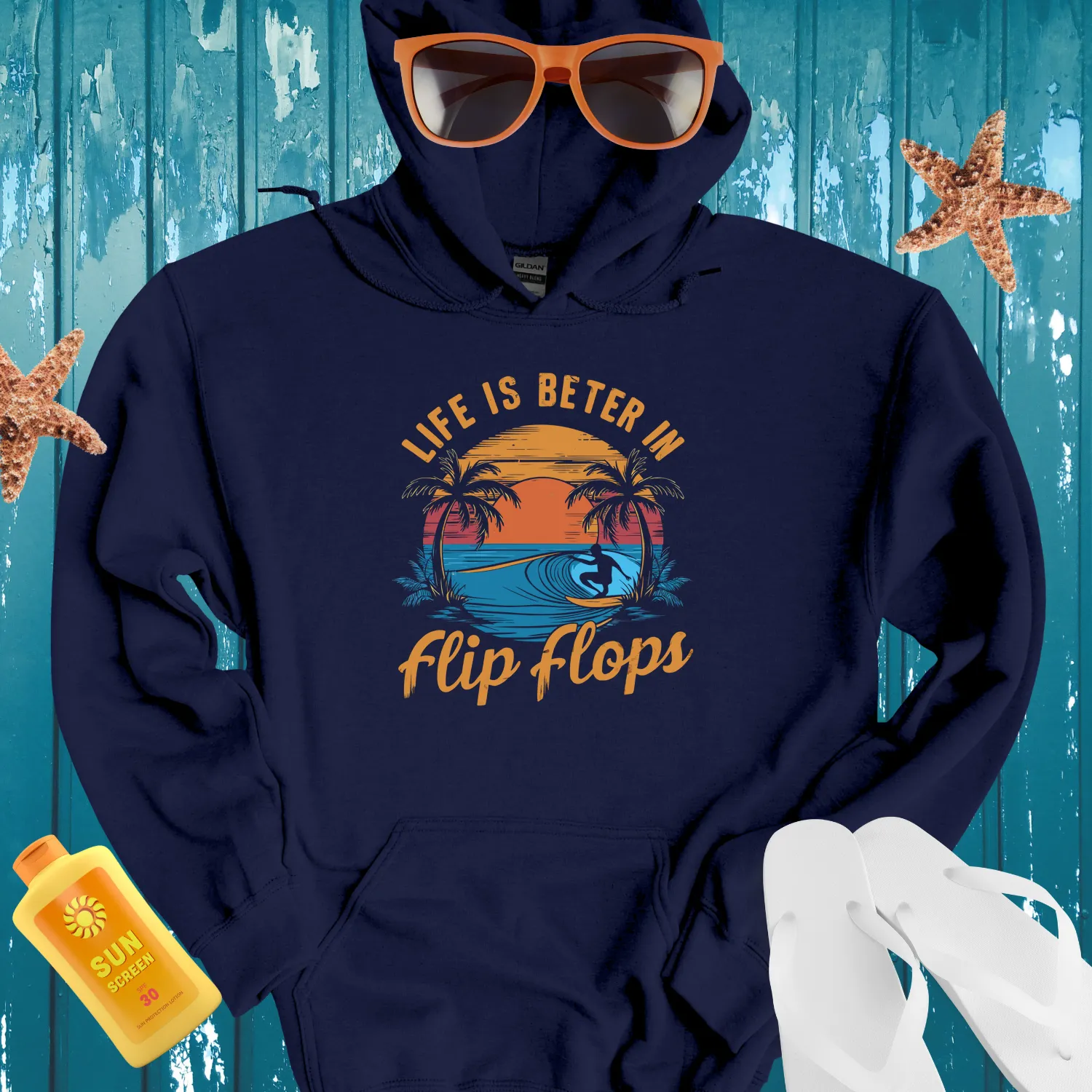 Retro Surfing Sunset Hoodie - Beach Lifestyle Vibes