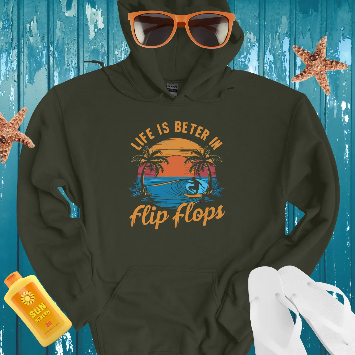 Retro Surfing Sunset Hoodie - Beach Lifestyle Vibes