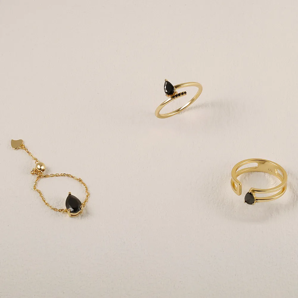 Rindrop Gemstone Adjustable Chain Ring