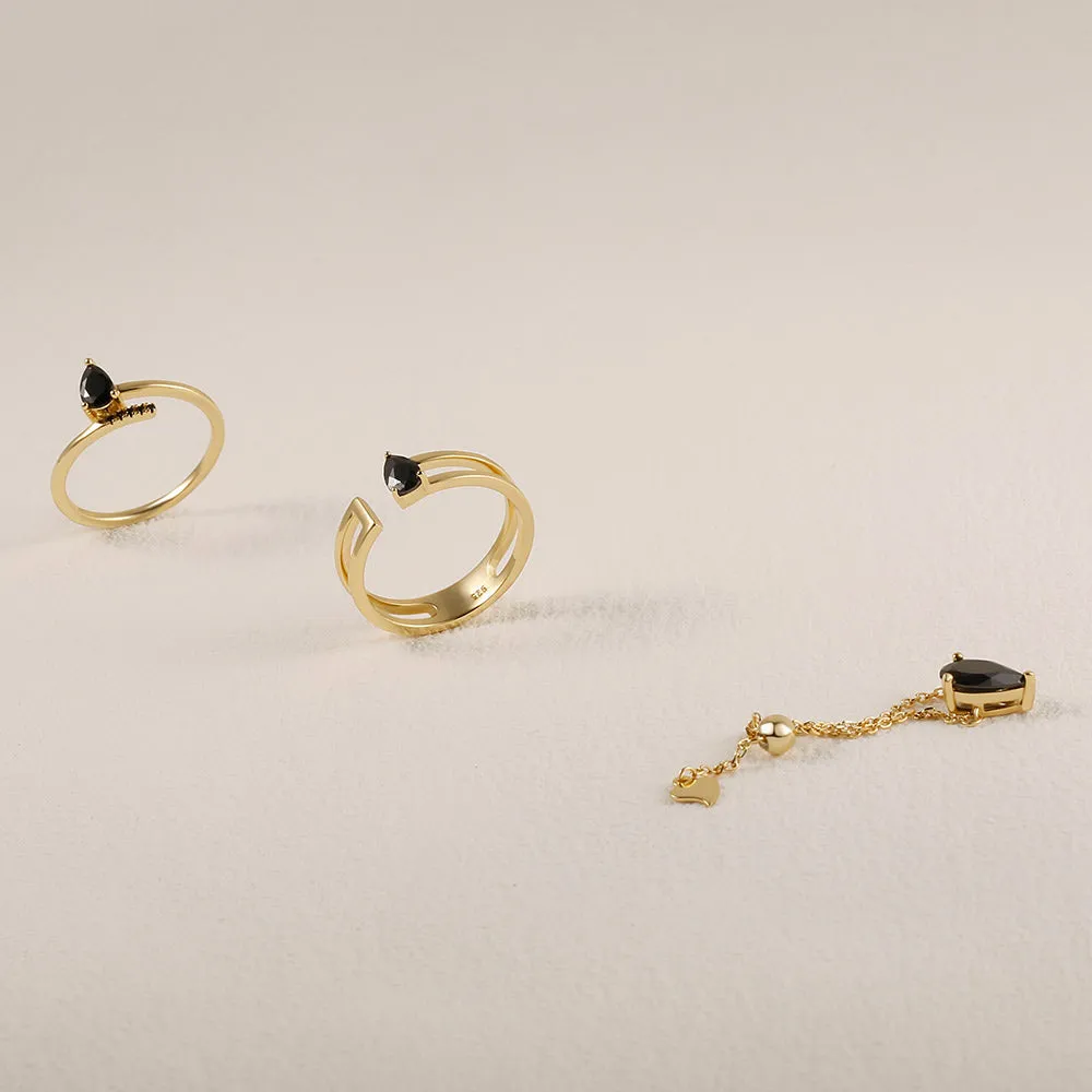 Rindrop Gemstone Adjustable Chain Ring